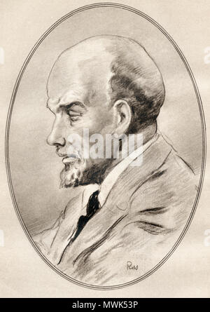 Vladimir Ilitch Oulianov, alias Lénine, 1870 - 1924. Fédération révolutionnaire communiste, homme politique et théoricien de la politique. Illustration par Gordon Ross, artiste et illustrateur américain (1873-1946), de la vie des hommes. Banque D'Images