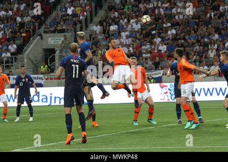 Trnava, Slovaquie. 31 mai, 2018. Matthijs de Vrij (4) pendant le match de football entre la Slovaquie et les Pays-Bas (1 - 1). Banque D'Images