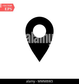 Les broches Carte emplacement de l'icône avec ellipse noir dans télévision style simple. Les formes rondes noir sur fond blanc. Vector illustration web design sauf dans l'élément Illustration de Vecteur