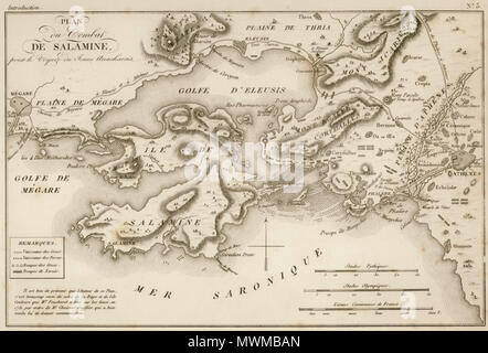 487 Plan du combat de Salamine pour le voyage du jeune Anacharsis - Jean-Jacques Barthélemy - 1832 Banque D'Images