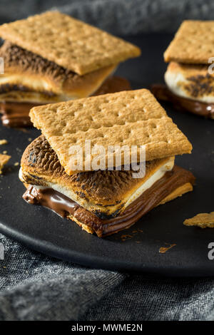 Smores au chocolat maison avec des guimauves et cookies Banque D'Images