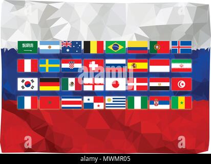 Coupe du monde 2018 de la Russie, tous les drapeaux de pays, style polygonale Illustration de Vecteur