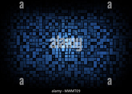 Abstract Dark brillant ou bleu brillant petit cube géométrique 3D Modèle de conception d'arrière-plan Banque D'Images