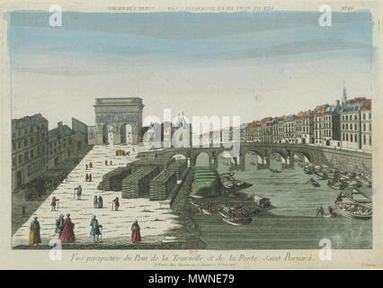 . English : Vue d'optique de la Porte Saint-Bernard et du Pont de la Tournelle (n°65) . XVIIIè siècle. Vue d'optique 494 Porte Saint-Bernard et pont de la Tournelle Banque D'Images