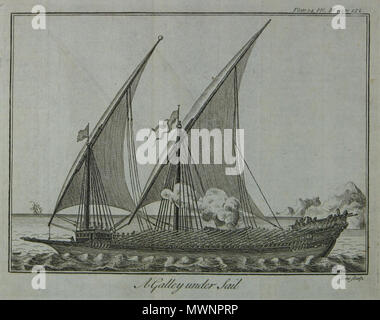 . Anglais : gravure sur cuivre par Noel-Antoine Pluche (1688-1761). Planche 14. Vol 3. Page 132. Taille originale : 7' x 5 ' . 2 septembre 2014, 17:23:29. 490 anonyme Pluche-une galère sous voiles Banque D'Images