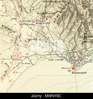 . English : Extrait de lAtlas archéologique de la Tunisie au 1/50 000, feuille 39 [xxxvii] (1892). Zone de Pupput (n° 11-12 et 14), Siagu (n° 3) et Hammamet . 24 septembre 2012, 10:12:31. Ernest Babelon, René Cagnat et Salomon Reinach, 1892 506 Pupput et Siagu (extrait de AAT1 F37) Banque D'Images