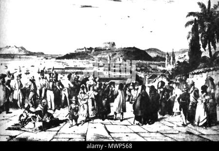 . Español : Rio de Janeiro, desde la Iglesia de São Bento. Hacia 1845. 1845. Reproducción de un gravure d'auteurs electrónico 523 Rio de Janeiro-1845 Banque D'Images