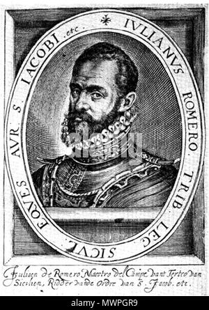 . Español : Julián Romero, maestre de Campo del Tercio de Sicilia, Caballero de Santiago . 7 octobre 2012, 11:22:41. hacia 1562, gravure de Crispiaiene dibujo sobre un Jacobsen atribuido 528 Julian Romero maestre de campo Banque D'Images