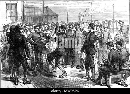 . La danse et le chant de l'infanterie russe à la gare ferroviaire de Ploesti . 9 juin 1877. Le personnel de l'Illustrated London News 533 infanterie russe danser et chanter à la gare ferroviaire de Ploesti Banque D'Images