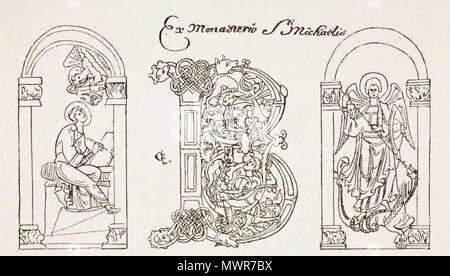 537 Saint Augustin écrivant sous la dictée d'un ange, lettre B historiée et saint Michel terrassant le dragon Banque D'Images