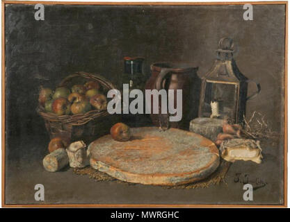 . Symphonie des fromages en brie majeur . English : Nature morte avec fromages. Conservé au musée de Soissons. . 1888. Marie Jules Justin 583 Symphonie des fromages en brie majeur Banque D'Images