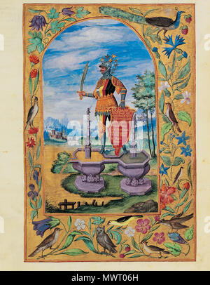 570 Splendor Solis - Traité d'Alchimie - Le Chevalier sur la double fontaine Banque D'Images