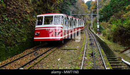 Osaka, Japon - 24 nov., 2016. Un téléférique tournant sur la voie ferroviaire au Mont Koya, à Osaka au Japon. Banque D'Images