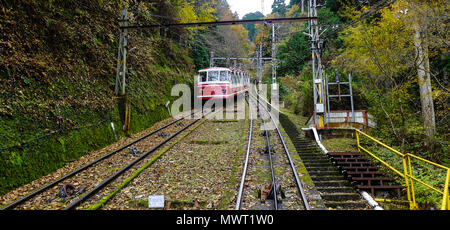 Osaka, Japon - 24 nov., 2016. Un téléférique tournant sur la voie ferroviaire au Mont Koya, à Osaka au Japon. Banque D'Images