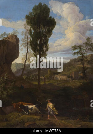 . Nederlands : Arcadisch landschap rencontré Mercurius en Io. huile sur toile. 124 × 90 × 48,8 cm (35.4 in). La Haye, Stichting Historische Verzamelingen van het Huis Oranje-Nassau, dans bruikleen van het RCE (B946). Vroeger Rijksmuseum Amsterdam (SK-A-118). . Entre 1680 et 1726. Johannes Glauber (1646-circa 1726) Noms alternatifs Jan Glauber, Polidoor, Polidor, Polidoro, Polydoor, Polydor, Polydoro Description peintre, dessinateur, graveur et peintre d'ornement Date de naissance/décès 18 mai 1646 (baptisé) vers 1726 Lieu de naissance/décès Utrecht Schoonhoven lieu d'Haar Banque D'Images