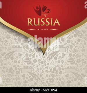 Bienvenue à la Russie d'or symbole texture background décoration. La culture traditionnelle russe modèle pour un événement de football 2018. Vecteur EPS10. Illustration de Vecteur