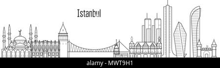 Istanbul city skyline - tours et paysage urbain dans le style de ligne de repère Illustration de Vecteur