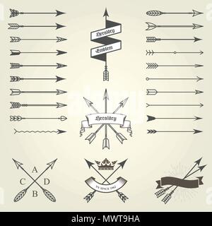 Ensemble d'emblèmes et des blasons avec des flèches, les phoques - héraldique armoiries Illustration de Vecteur
