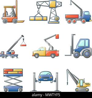 Machine de levage, cartoon style icons set Illustration de Vecteur