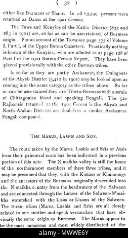 . Anglais : un texte anglais. 1910. C. C. LOWIS, I. S. 601 C : Les tribus de Birmanie - 32 Banque D'Images