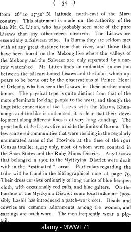. Anglais : un texte anglais. 1910. C. C. LOWIS, I. S. 601 C : Les tribus de Birmanie - 34 Banque D'Images