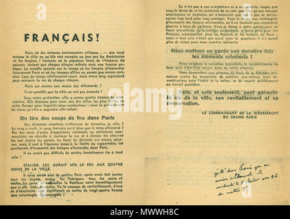 613 Tract allemand 25 août 1944 - Libération de Paris Banque D'Images