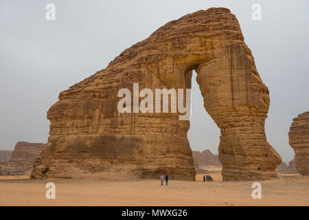 Les sections locales à l'écran géant de roche de l'éléphant, Al Ula, en Arabie Saoudite, Moyen Orient Banque D'Images