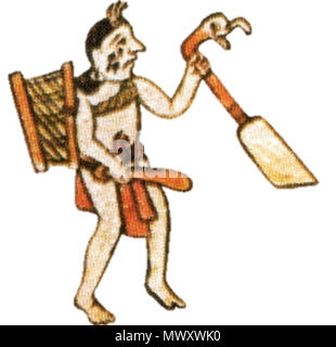 . Anglais : Uictli axoquen avec un agriculteur dans la main et une Cacaxtle pour le chargement dans le dos . 26 avril 2015. Uictli axoquen inconnu 619 historia tolteca chichimeca Banque D'Images