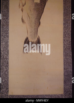 . English : Japanese-style du saumon salé, suspendu à une corde à travers les branchies, avec une étiquette-tag, comme si à la vente sur un marché/magasin ; la signature de l'artiste & seal insérée sur l'étiquette ; artiste pas (encore) a identifié, très fin du xixe - début du xxe siècle. Peinture sur soie, scroll-monté. très fin des années 1800 - début des années 1900. Artiste pas (encore) a identifié), photo de utilisateur:Lx 121 540 saumon salé.. japonais.style.peinture.07.wittig.collection.bas.02.de.02 Banque D'Images