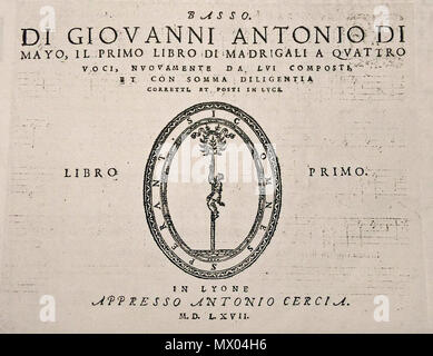 . English : page de titre de A. Di Madrigali Mayo (Lyon, 1567) . 9 septembre 2015, 00:58:52. Antoine Cercia, imprimante (1567) 164 1567 DiMayo Banque D'Images
