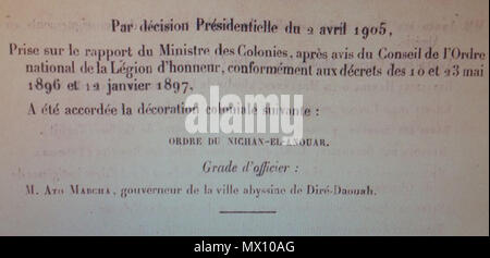 . English : award connus en France comme légion d'honneur . 1er janvier 1906. La France. Ministère des Colonies (1905) 222 prix du gouvernement français à Mersha - Avril 1905 Banque D'Images