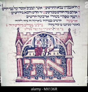 . Anglais : une exposition illustrant "Juif de la mariée et du marié" au Musée de la Diaspora, Tel Aviv fr:Beit Hatefutsot. C'est une miniature du Mahzor manuscrit de Leipzig (1320). Photo a été prise par fr:Utilisateur:Sodabottle . Le 8 août 2011. 366 Inconnu Mahzor Leipzig Époux et Banque D'Images