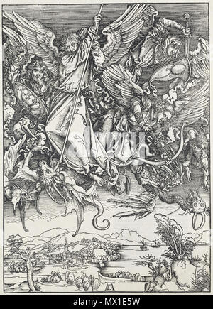 4 12. Albrecht Dürer, Apokalypsa X., Sv. Michael bojující drakem s, Národní galerie v Praze Banque D'Images