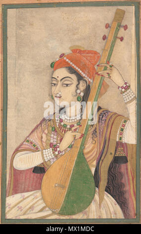 . Une dame jouant le Tanpura . Une dame jouant la Tanpura, ca. 1735 L'Inde (Rajasthan, Kishangarh) opaque et transparente, l'aquarelle et d'or sur papier 18 1/2 x 13 1/4 in. (47 x 33,7 cm), 1996 Fonds Fletcher (1996.100.1) . vers 1735 20 une dame jouant la Tanpura, ca. 1735 Banque D'Images