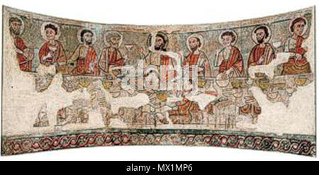. Español : Pintura mural procedente de la catedral de la Seu d'Urgell en Catalogne. L'Espagne. Título : Santa Cena. En la actualidad conservada en el Museo Episcopal de Vic. 27 mars 2012. Electrónico siglo XIII 421 Mnac-santacatalina3 Banque D'Images
