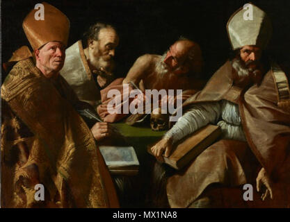 . Español : Los cuatro padres de la Iglesia latina, óleo sobre lienzo, 138 x 186 cm, Palacio Real de Madrid . vers 1635. Louis Cousin, llamado Luigi Primo 382 Luigi primo-los cuatro doctores de la iglesia Banque D'Images