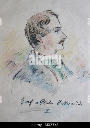 . Deutsch : Otto Schoff Portrait : Août Graf von Platen, lithographie, 1921 aus der "verfehmte Eros, aus den Gedichten des am See xi/Août von Platen geschrieben u. lithographiert von Otto Schoff." Berlin, Fritz Gurlitt, 1921, Format 4° (295 x 245 mm, 303 x 238 mm Schuber). N°XVIII von den ersten 20 Exemplaren der Vorzugsausgabe. Enthält 25 lithographierte handkolorierte und Seiten (mit dem Titel 26 lithographierte Blätter). Die 20 numerierten Vorzugsausgabe der römisch Exemplare wurden von Otto Schoff, handkoloriert kolorierten 80 die weiteren nicht Exemplare teils signiert. 1921. Otto Scho Banque D'Images