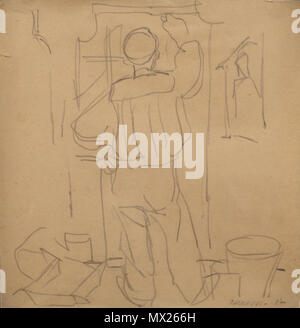 . Español : Obra "Pintor' del Pintor uruguayo Rafael Barradas (1890-1929) Lápiz sobre papel de 22 cm de haut x 21 cm de ancho, c.1927. La obra de Fotografía tomada por Eduardo Baldizan. vers 1927. Rafael Barradas (1890-1929) 511 Rafael Barradas - Pintor Banque D'Images