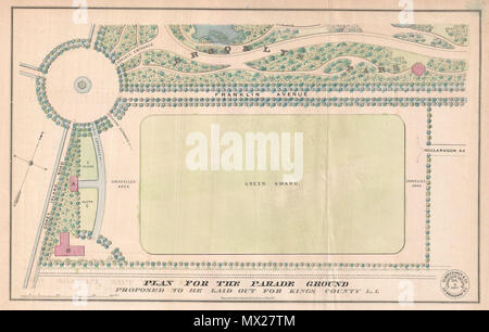 . Plan pour la place d'armes a proposé d'être mis dehors pour le comté de Kings L. I. Anglais : un exemple extrêmement rares de Vaux et d'Olmstead carte du comté de King Place d'armes (aujourd'hui connu comme le terrain de parade de Prospect Park, parc ou la perspective des motifs de base ball). La place est bordée par l'avenue Franklin, lieu de Parade (maintenant Parkside Avenue), Caton Avenue, et Coney Island Avenue. Le terrain a été conçu par Olmsted et Vaux en collaboration avec le Prospect Park adjacent. La Place a vu son premier défilé en 1867 lors de la 11e Brigade bombé Batterie d'obusiers. Bien que je Banque D'Images