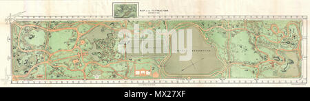 . Site du Parc Central le 1er janvier 1870. Anglais : Une main extraordinaire carte en couleur de la ville de New York's Central Park préparé et imprimé pour inclusion dans le treizième rapport annuel du Conseil des commissaires de la Central Park. C'est une variante extrêmement rare sur le plan de Central Park qui a d'abord été publié dans le rapport du Commissaire de 1862. Représente l'ensemble du parc et comprend des sentiers, lacs, des bâtiments, des arbres, des roches, et des mesures d'élévation. Les rues et avenues entourant le parc ainsi que les tramways qui existaient à l'époque sont aussi notés Banque D'Images