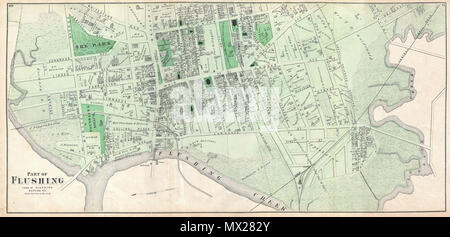 . Une partie de chasse. Ville de Flushing, Queens Co. English : un rare exemple de Fredrick W. Beers' cartes parties de Flushing, Queens, New York. Publié en 1873. Orientée vers l'Est. Comprend environ Orchard Street, Myrtle Avenue, Bradford Avenue, avenue Prospect, Sanford Avenue, l'avenue Maple, Bank Street, Whitestone Boulevard, Farrington Street, l'avenue Clinton, Union Avenue, Jamaica Avenue, Lawrence Street, et rue Colden. Bornée au bas de la carte par un rinçage creek. Prend note de la société orthodoxe de Fairchild, Institut de rinçage, Saint Joseph's Academy, et l'enfant trouvé asile. T détaillées Banque D'Images
