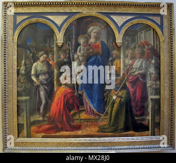 . Retable Barbadori . Italiano : Pittura italiana del Quattrocento al Louvre, Paris . 1437, ; 2013-11-15 11:38:58. Sailko 209 Filippo Lippi, pala barbadori, 1437, da s. spirito a Firenze, 01 Banque D'Images