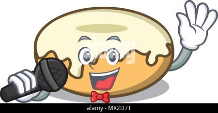Chantant avec sucre donut mascot cartoon Illustration de Vecteur