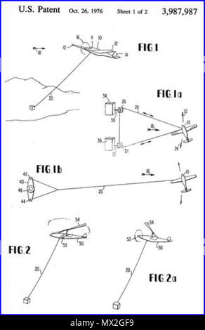 . Anglais : Charles McCutchen, Peter R. Payne enseigné dans leur alimentation kite par vent de brevet . 27 juin 2013, 10:01:15. Charles McCutchen et Peter R. Payne 623 US3987987fig1n2 Banque D'Images