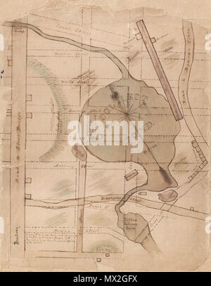 . Recueillir l'étang. Anglais : c'est une sorte de début du 19ème siècle carte manuscrite de la New York City's recueillir étang ou cinq points région. La couverture des parties du sud de Manhattan, entre Broadway et la rue, dont Leonard Street, Anthony Street, rue Elm, Pearl Street, Duane Street, Centre Street, Canal Street, Walker Street, rue Franklin et la rue Blanche. Montre les marais, les tanneries, les promenades, le tre corde house, sources d'eau, des collines et de l'habitation. Bien que nous ne savons pas qui a appelé à l'origine de cette carte, nous pouvons faire quelques conjectures sur la date et l'origine. La carte de ostensiblement Banque D'Images