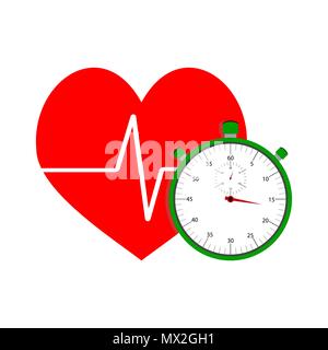 L'icône d'impulsion du coeur. Coeur et chronomètre. vector cardio training avec compte à rebours, mesure temps chronomètre, illustration de la santé physique Illustration de Vecteur