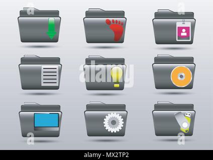 Dossier de conception vectorielle icon pack Illustration de Vecteur