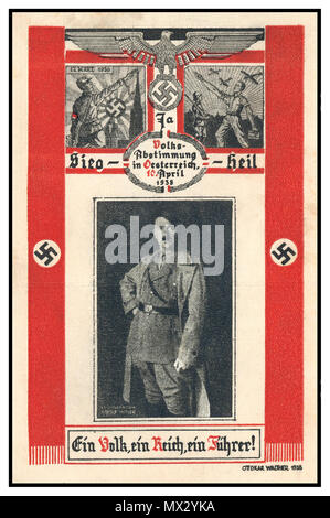 Propagande politique nazie vintage carte postale pour les dernières élections et référendum en Allemagne 1938 (y compris l'annexion récente de l'Autriche Anschluss) Ein Volk Ein Reich Ein Fuhrer ! SEIG HEIL Banque D'Images