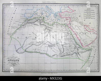 . Afrique ancienne. Anglais : c'est une belle main 1837 Carte en couleur l'Afrique du nord dans l'antiquité. Décrit les divers royaumes antiques ainsi que d'offrir de bons détails des déserts - dont une partie est entièrement mythologique. Tout le texte est en français. . 18377 1837 Malte-Brun Carte de l'Afrique dans l'Antiquité - Geographicus - AfricaAncient-mo-1837 Banque D'Images