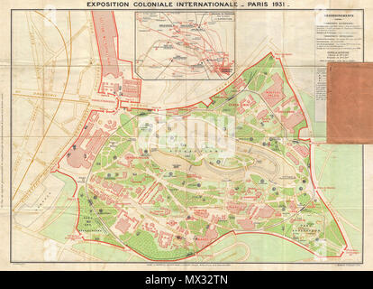 . Nouveau Paris monumental pratique l'itineraire de l'Etranger dans Paris. Exposition coloniale Internationale Paris 1931. Anglais : c'est une attraction très touristique 1931 Carte de poche de Paris, France. Couvre la vieille ville fortifiée de Paris et les environs immédiats. Dessiné dans un style art déco aux bâtiments importants sont représentée de profil, y compris la Tour Eiffel, l'Arc de Triomphe, Sacré-Cœur, le Panthéon, et d'autres. Montre à la fois le train et métro lignes de la ville. Cette carte a été publiée dans diverses éditions de 1900 à 1937, environ. Cet exemple est exceptionnel en ce qu'i Banque D'Images